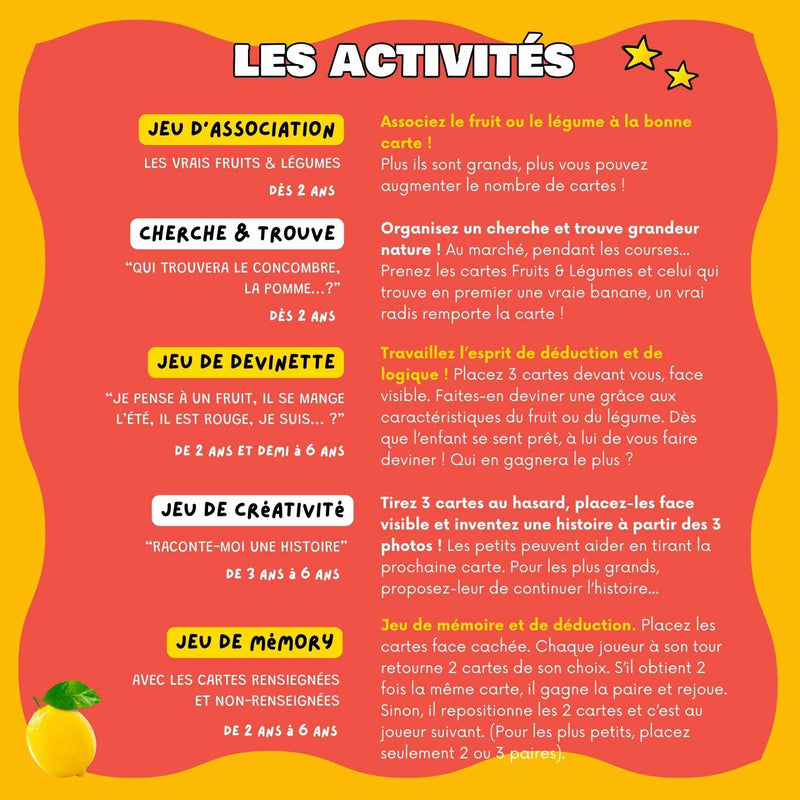 les activités avec les mondy des fruits et légumes