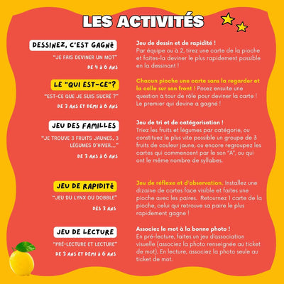 les activités avec les mondy des fruits et légumes